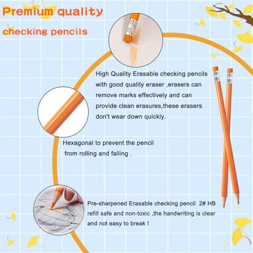 Adhere 25pcs Checking Pencils Erasable colored Pencils Pre-Sharpened #2 HB,for Checking Tests Grading,Map Coloring, editing Office Favors,including a Free sharpener. (Orange)