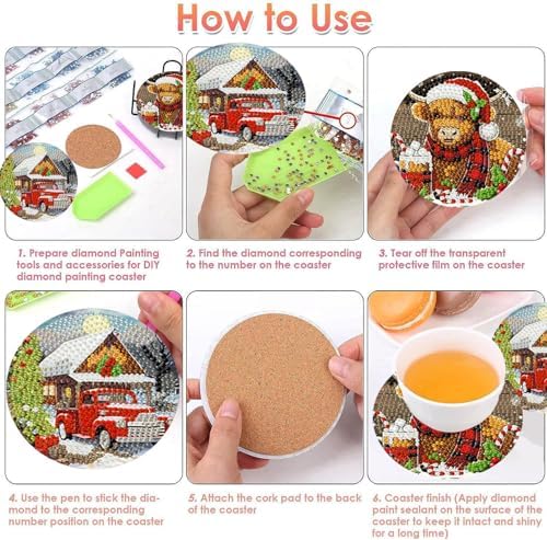 ijbnhd 8 Pack Christmas Diamond Art Coasters Kits with Holder4x4 inch