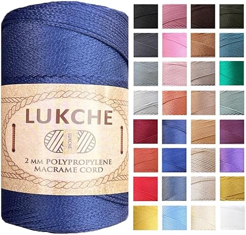 Polyester Macrame Cord 2mm x 251 Yards, 100% Polypropylene Premium Macrame Rope, Colorful Yarn Crochet Macrame Bag Craft for Wall Hangers, Bags, Bottom Plates, Carpets (Navy Blue, 1 Skein)