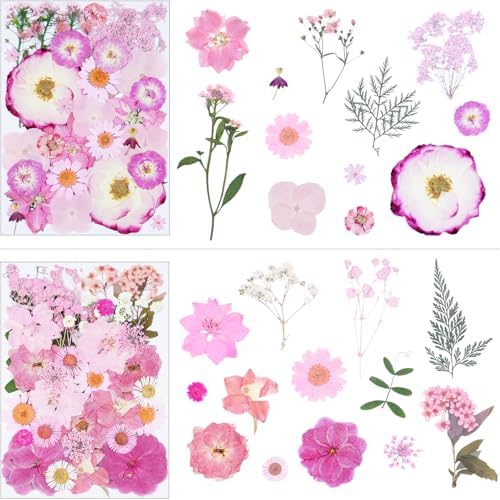 92Pcs Pink Dried Pressed Flowers for Crafts,Xinxinran Dry Flowers Kit for Resin Molds,Epoxy Resin Accessories,Bookmark,Nails, Jewelry Molds,Candle Making Supplies,Soap,Frame