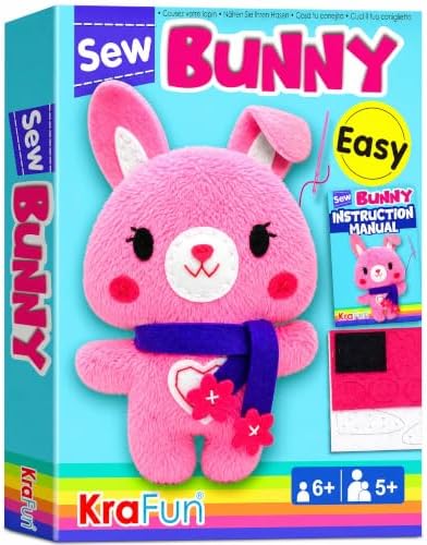 KRAFUN Bunny Sewing Kit for Kids Ages 8-12 - No Scissors No Glue