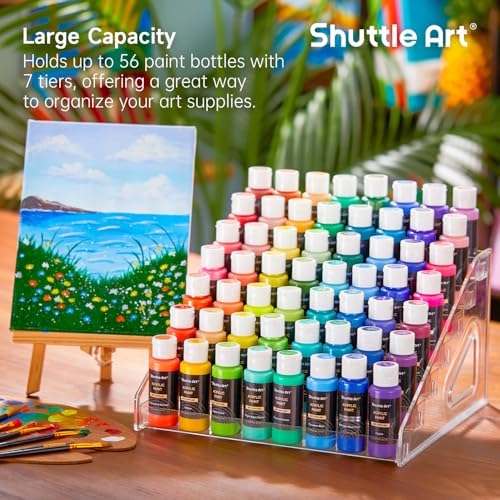 Shuttle Art Acrylic Paint Organizer, 7 Layers Clear Storage Rack, Snap On Organizer for Acrylic Paint, Oil Paints, Nail Polish and Craft Supplies