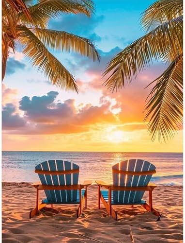 Yezavesu Beach Diamond Art Kits for Adults Beginners 12x16 Inch | Beach Landscape Diamond Painting, DIY 5D Full Round Drill Gem Art, Stress Relief Craft Kits, Home Wall Decor Gift