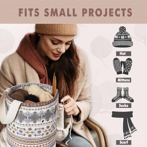 TOGETRUE Yarn Bag, Knitting Crochet Bag, Portable Yarn Storage Bags Organizer for Crocheting Project, Store Skein Ball, Short Knitting Needle (Medium, Brown Style)