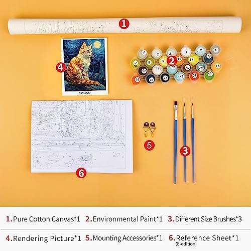 TUMOVO Abstract Cat and Starry Sky Paint by Numbers Craft Kit for Adults