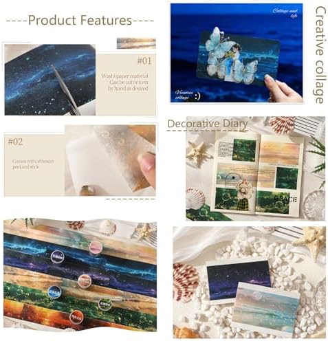 Washi Tape Stickers for Scrapbooking Supplies, Sea Journal Stickers for DIY