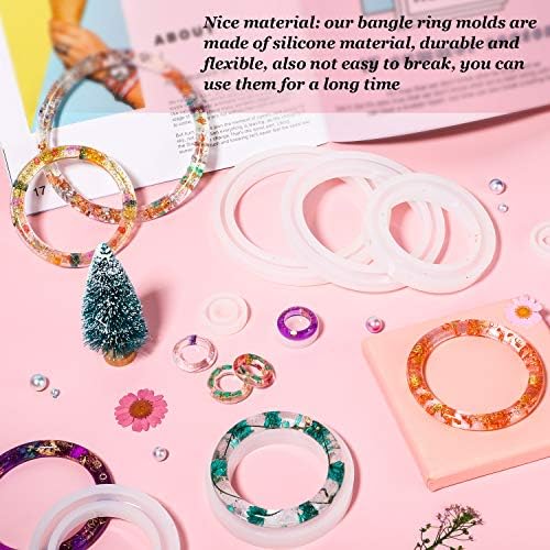 Syhood 9 Pieces Resin Bracelet Molds Silicone Round with Ring Mold Set