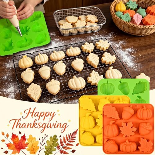 Fall Silicone Molds, Autumn Molds 3 Pack Silicone Pumpkin Thanksgiving Mold