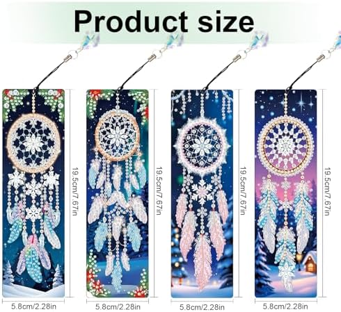 4 Pieces 5D Diamond Painting Bookmarks for Adults, Dreamcatcher Rhinestone Bookmarks with Tassels, DIY Handmade Diamond Art Bookmark Craft Kit, Unique Book Marks Set for Book Lovers