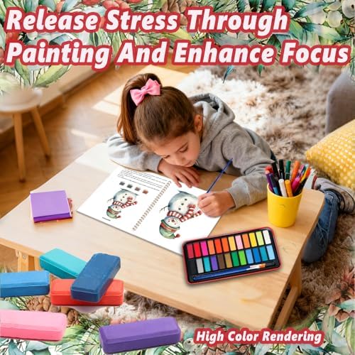 Watercolor Workbook - Coloring Book Beginner Friendly Painting Kit, Watercolor Workbooks for Adults with 24 Colors Paint, Exploration Gift for Adults Teens (Christmas)