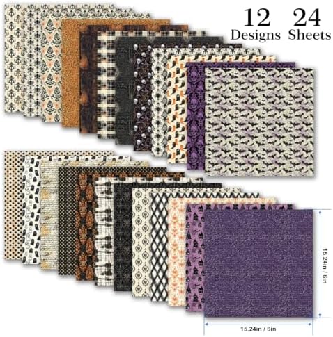Vintage Helloween Scrapbook Paper Pad Decoupage Origami, 24 Sheets 6-in