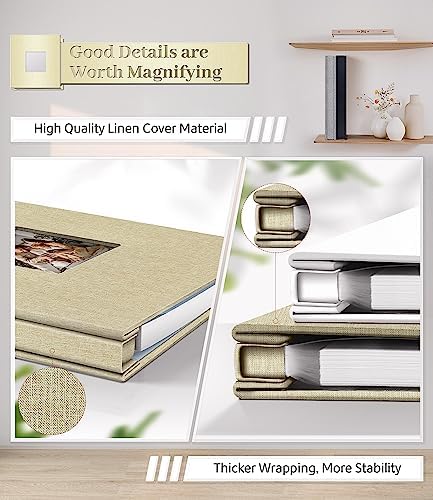 Artfeel Photo Album Self Adhesive Scrapbook Album for 3x5 4x6 5x7 8x10 Pictures,120 Pages Linen Cover with Display Window DIY Photo Book,Ideal Gifts for Family Travel Wedding Baby