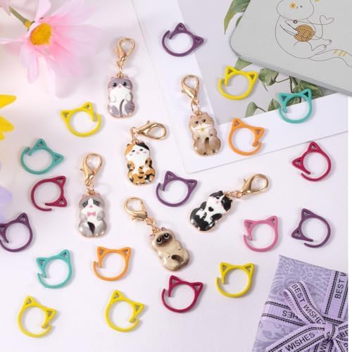 TOHONGADON 30 Pcs Metal Stitch Markers, Cat Stitch Markers for Crocheting, Crochet Stitch Markers for DIY Craft Project