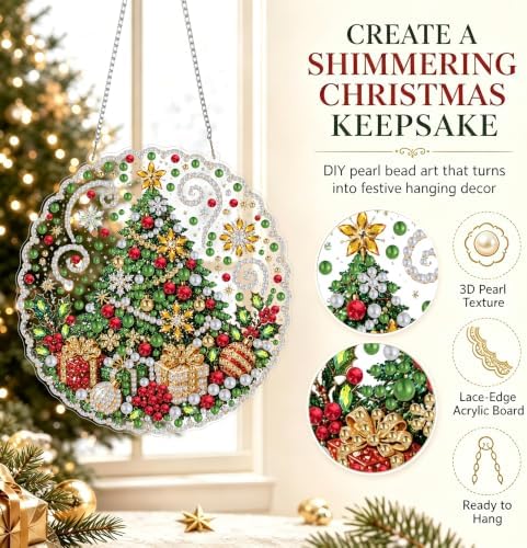 Christmas Pearl Diamond Art Kits for Adult，Hanging Pearl Painting Kit