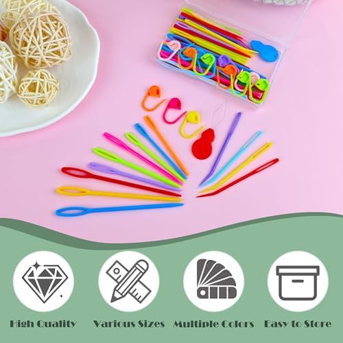 DeliaVo 62 Pcs Yarn Needles Set, Crochet Kit for Knitting Sewing Weaving