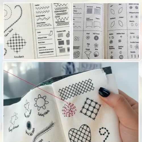 Bluriq 2026New Portable Embroidery Stitch Book Kit,Embroidery Sampler Practice Book DIY Embroidery for Beginners with Instructions Gift for All-Scenario Stitch Guide for Adults & Craft Lovers (1 Set)