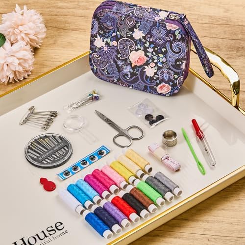 Purple Cute Travel Sewing Kit with 87PCS Hand Sewing Accessories