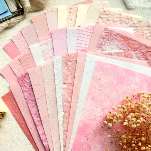 30 Sheets A5 Blush Pink Textured Scrapbook Paper & Mesh Fabric Set