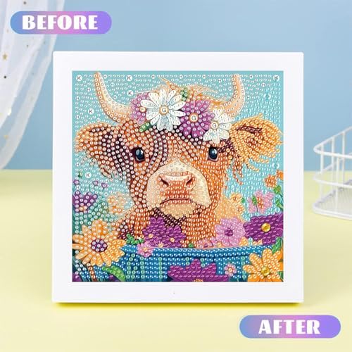 Highland Cow Diamond Art Painting Kits for Kids with Frame Ages 4-8-12