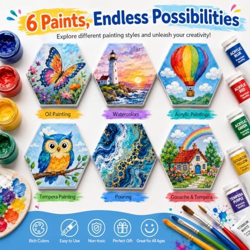 15 Pack Hexagon Magnetic Canvas Panels, 3 Inch Mini Painting Boards