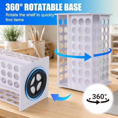 96 Holes Rotating Acrylic Paint Holder Organizer, 360° Paint Bottle Storage Rack for 2 oz Craft Paints, Large Capacity Acrylic Paint Organizer, Space Saving Paint Storage Holder
