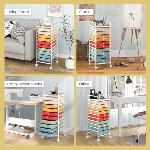 COSTWAY 10-Drawer Rolling Storage Cart, Utility Mobile Trolley