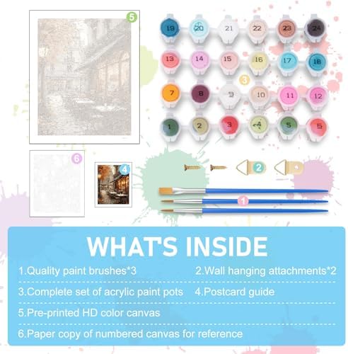Paint by Numbers Kit for Adults, Street Cafe Acrylic Canvas Painting Set