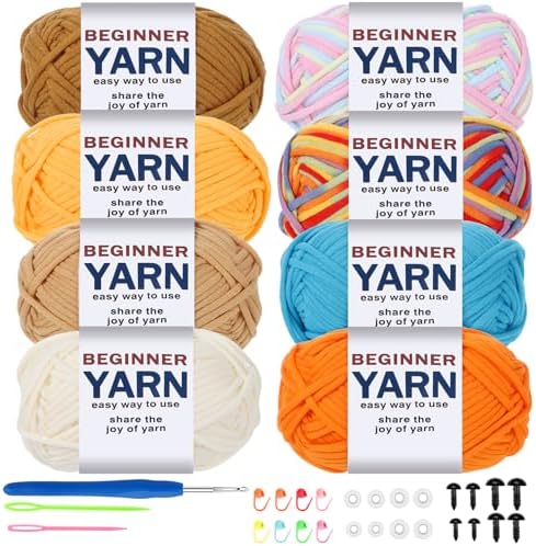 8x50g Cotton Yarn for Crocheting, Multicolor Beginners Crocheting Kit Gifts