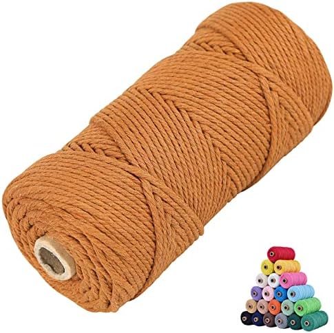 Macrame Cotton Cord 3mm x 109Yards, Brown Natural Macrame Rope, Perfect Macrame Supplies Cotton Cord for Macrame Plant Hangers DIY Crafts (Brown, 3mm*109Yards)