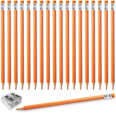 Adhere 25pcs Checking Pencils Erasable colored Pencils Pre-Sharpened #2 HB,for Checking Tests Grading,Map Coloring, editing Office Favors,including a Free sharpener. (Orange)