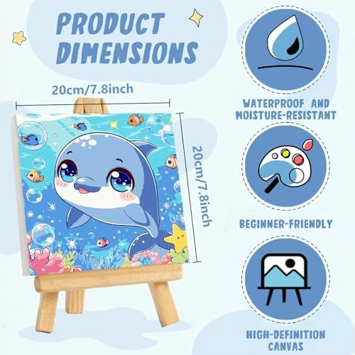 XTCIXAL Paint by Numbers Kit for Kids with Frame, Dolphin, 8X8 inch