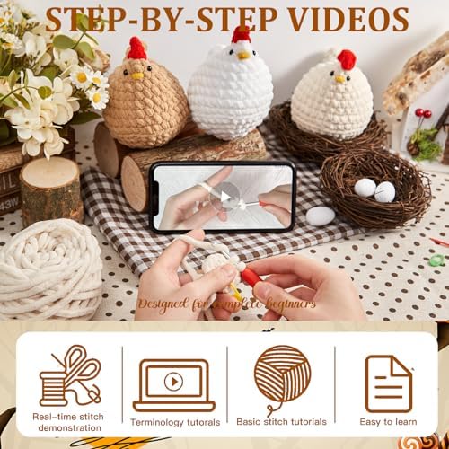 MAGIMUSE Crochet Kit for Beginners, 3 Pcs Chicken Crochet Craft Kit