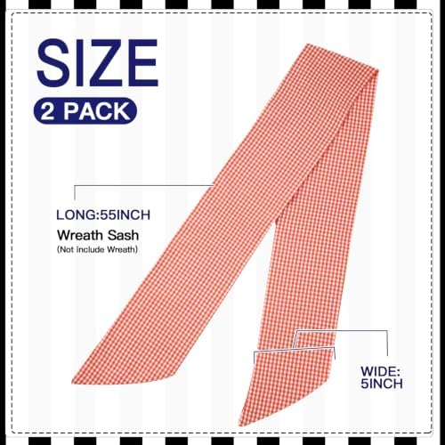 2 Pack Fall Wreath Sash for Front Door, Buffalo Plaid Sash for Monogram Embroidery, Front Door Porch Decor, Autumn Thanksgiving Wreath Accessories, 5'' W x 54'' L