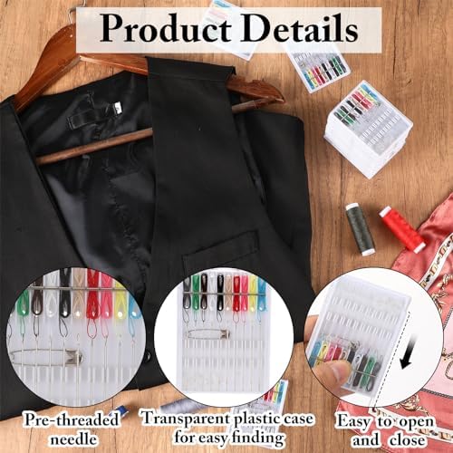 Leyndo 60 Boxes Pre Threaded Needles Sewing Kit, Assorted Color, 10 Threads