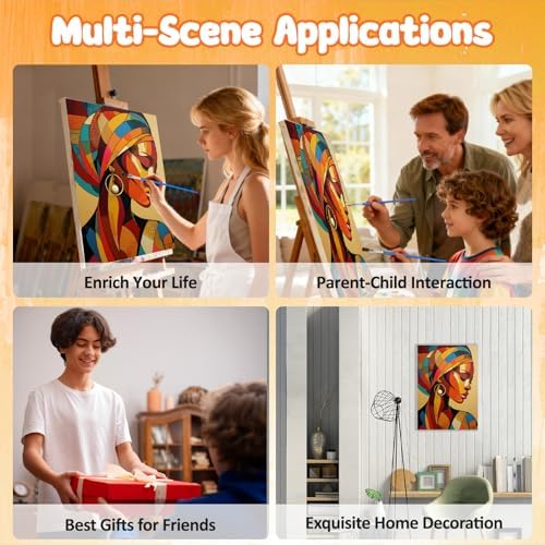 MAXBYE Framed Paint by Numbers Kit for Adults, Black Woman Canvas Painting by Number with Wooden Easel, DIY Acrylic Craft Art Kits with Tools for Beginners Gift Home Wall Decor 10×14 in