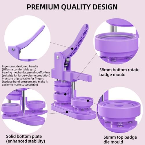 Freeingbag 58mm Button Maker Machine Kit, Installation-Free Button Pin Maker & Pin Maker Machine with 100 Sets Supplies, Circle Cutter & Bonus DIY Accessories for Badges, Crafts & School Projects