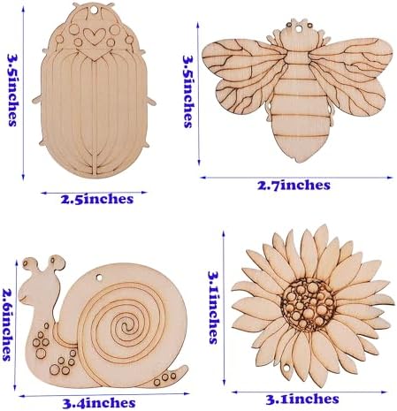 90PCS Unfinished Blank Wooden Insect Cutouts Craft for Kids | suit for Children's Painting DIY Room Decoration Gift Giving Surprise (90 Insect)
