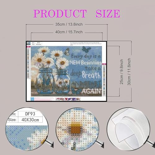 DIYDECORFUN 5D Diamond Art Kits for Adults,Inspirational Daisy Diamond Painting Kits for Beginners, Round Full Drill Gem Painting Adults Paint by Diamonds Dots DIY Crafts Home Wall Decor 12x16IN