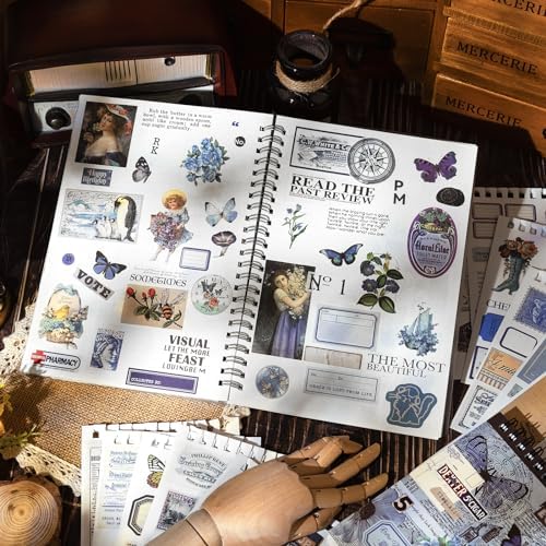 473pcs Vintage Washi Sticker Book & Blue Ephemera | 50 Sheets Journaling Stickers for scrapbooking & DIY crafts. Residue-free removal, even after long-term use.