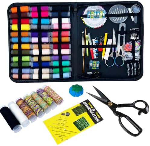 YAJUYANG 251 Pcs Sewing Kit for Adults, Professional Needle and Thread Kit with Heavy Duty Fabric Scissors & Yarn Snips, Complete Portable Travel Sewing Kit for Home, Emergency Repair, Beginners Gift