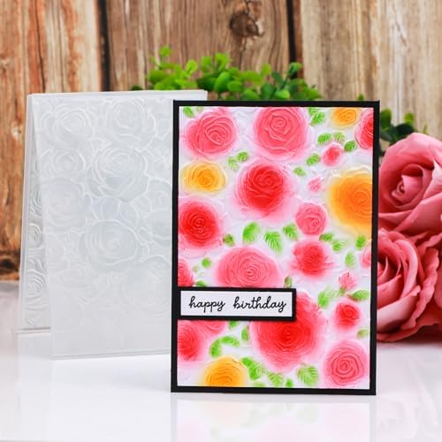 3D Embossing Folder for Card Making Texture Fades Rose Flower Background Plastic Embossing Folder Template Arts Supplies Handmade Crafts Floral Plastic Molds Arts Crafts Valentine's Scrapbook Decor