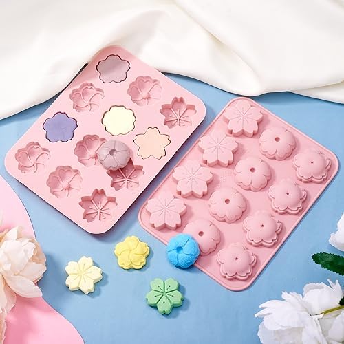 Craftdady Silicone Soap Mold 12 Cavities Cherry Blossom Plant Moulds Trays, 2 Pack for Handmade Craft Biscuit Candy Chocolate Fondant Cake UV Resin Epoxy Resin Jewelry Making
