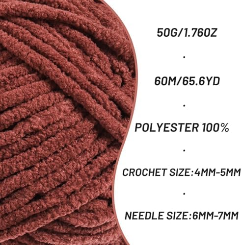 2 Packs Plush Chenille Chunky Crochet Yarn - Baby Yarn for Crocheting Soft - Velvet Yarns Knitting for Blankets Crafts - Fluffy Amigurumi Yarns 100g/131yds (2 Coffee)