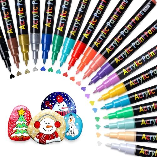 JR.WHITE Extra Fine Tip Acrylic Paint Pens Markers Set of 18: 0.7mm Fine Tip for Easter Eggs Decorating, Rock Painting, Glass, Wood, Ceramic – Easter Crafts, Scrapbooking Supplies, Drawing Art Crafts