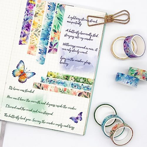 20 Rolls Washi Tape Set - Floral Butterfly Decorative Masking Tape, Adhesive Tape for Bullet Journal Supplies, Junk Journal, Diy Craft, Scrapbooking Supplies, Gift Wrapping, Party Decoration