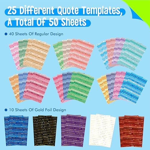 2398PCS Quote Stickers, Gold Foil Word Phrase Stickers for Junk Journal, Pre-Cut Motivational Inspirational Small Talk Labels for Scrapbook, DIY Craft Card Making (50 Sheets)