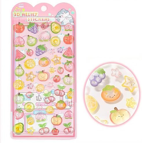 3D Puffy Stickers, Kawaii Resin Decorative Stickers for Phone Case, Notebook, Scrapbooking (Style-Fruit)