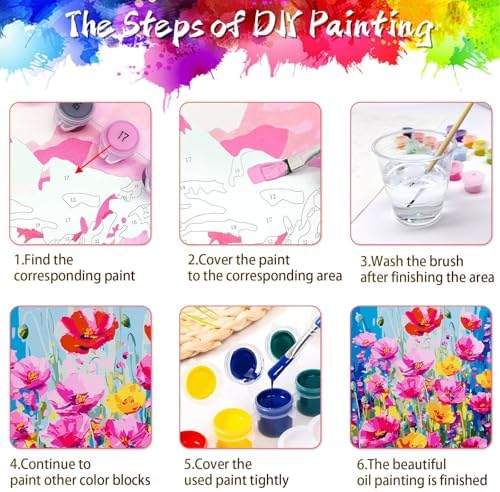 Yunnuo Paint by Numbers Kit for Adults Beginner, Flower Adults' Paint-by-Number Kits on Canvas,DIY Acrylic Pigment Poppy Flowers,Perfect for Home Wall Decor and Gifts(20x16 Inch)