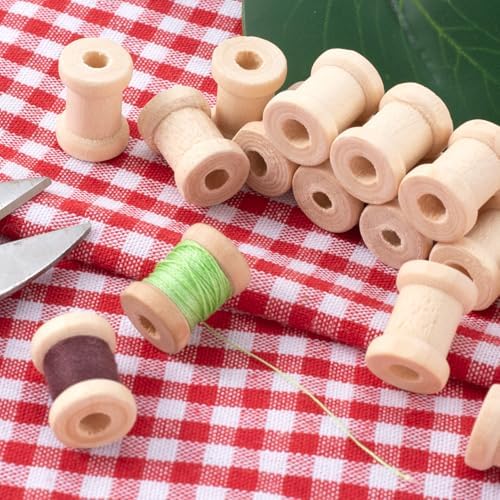 Pndeyo 25pcs Wooden Spools of Crafts, 0.51x0.67in, Beige