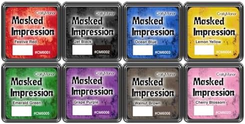 CraftyManor Masked Impression Mini Ink Pads for Stamps, Water Based Smudge Chalk Stamp Pad for Scrapbooking, Journaling, Card Making, DIY Craft Scrapbook Supplies for Adults (8 Colors)